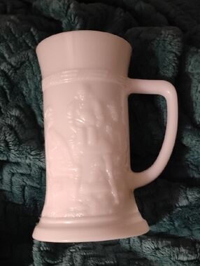 White Milk Glass Stein Mug with Relief Design
